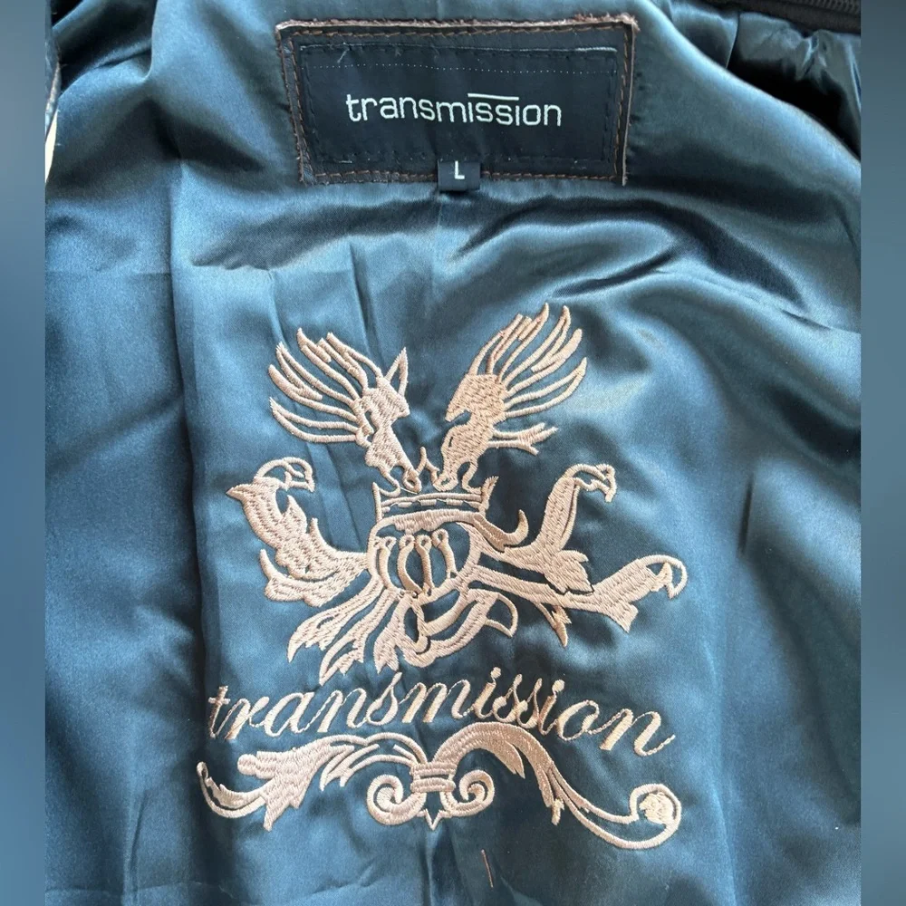 Vintage European Transmission Leather Bomber Jacket Sherpa Collar Men’s Large - Picture 8 of 12